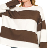 French Terry Color Block Exposed Seam Top