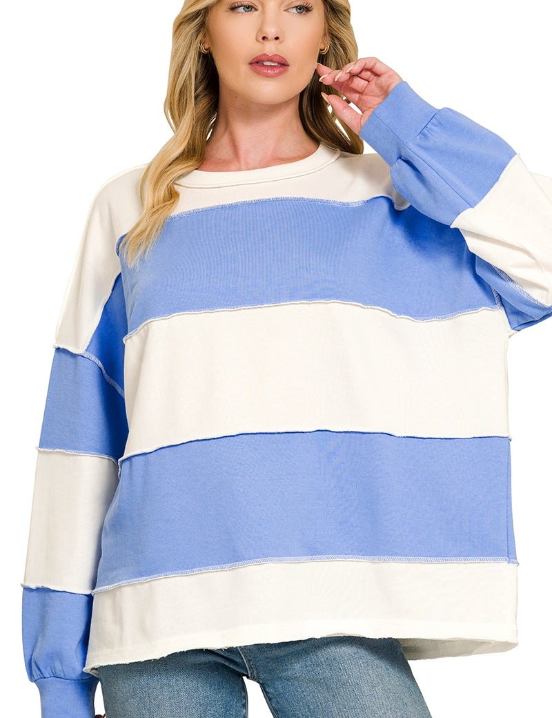 French Terry Color Block Exposed Seam Top