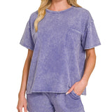 French terry acid washed relaxed top & short set