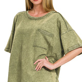 Acid Wash Exposed Seam Oversized Tee