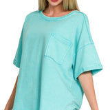 Acid Wash Exposed Seam Oversized Tee