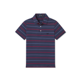 Youth Gridiron Stripe Performance Polo - Navy & Red