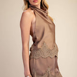 Satin Short With Lace Trim Detail