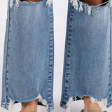 ON THE TOWN HIGH RISE STRETCH SLIM WIDE LEG W/ DESTROYED HEM