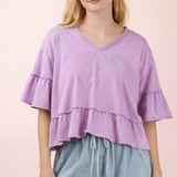 NT12430-Mineral Washed Ruffle Detail Knit Top