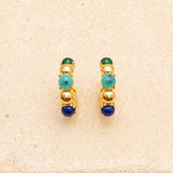 Multi-Color Cabochon Gold Hoop Earrings
