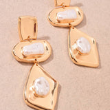 Geometric Gold Pearl Statement Drop Earrings
