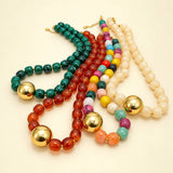 Barrel Beaded & Gold Ball Centerpiece Necklace