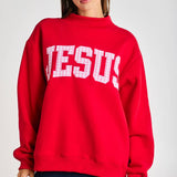 Embroidered "JESUS" Mock Neck Sweatshirt