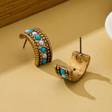 Vintage Western Turquoise & Pearl Hoop Earrings