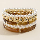 Pearl And Bamboo Bead Stretch Bracelet Set