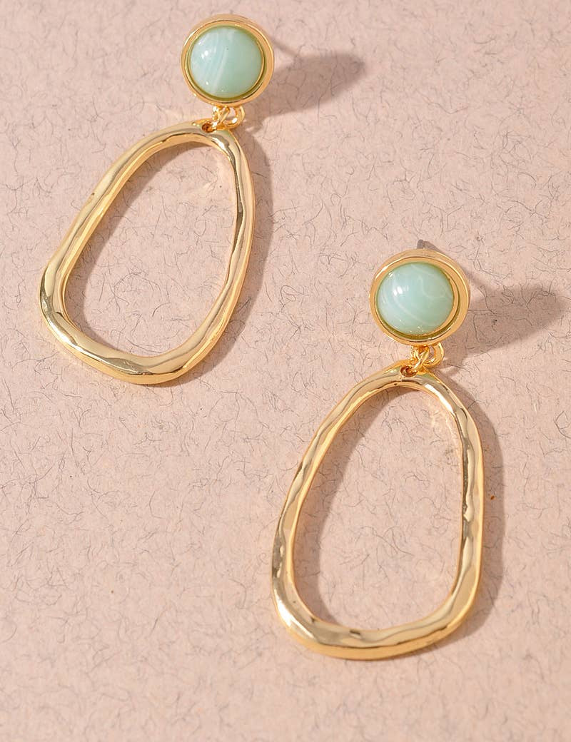 Stone Accent Organic Oval Drop Earrings