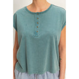 Henley Neck Cap Sleeve Top