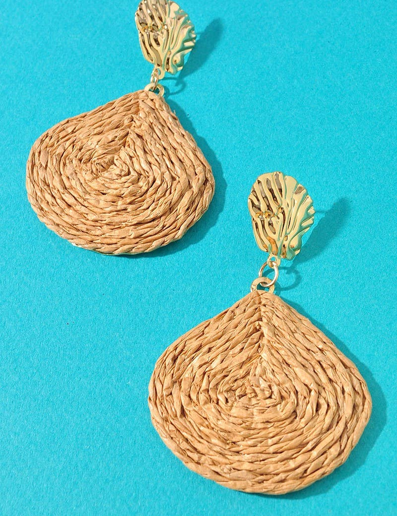 Hammered Metal Raffia Teardrop Dangle Earrings