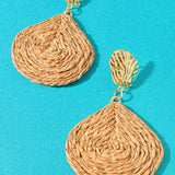 Hammered Metal Raffia Teardrop Dangle Earrings