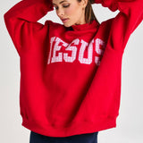 Embroidered "JESUS" Mock Neck Sweatshirt