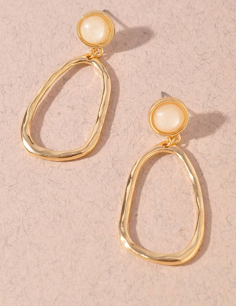 Stone Accent Organic Oval Drop Earrings