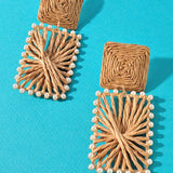DOUBLE SQUARE RAFFIA DANGLE EARRINGS