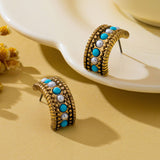 Vintage Western Turquoise & Pearl Hoop Earrings