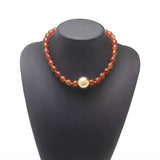 Barrel Beaded & Gold Ball Centerpiece Necklace