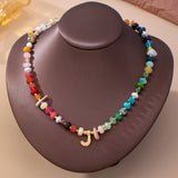Multi Gemstone Chip Initial Charm Necklace 12Pc Set