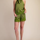 Satin Short With Lace Trim Detail