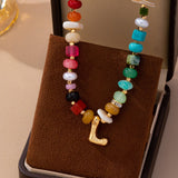 Multi Gemstone Chip Initial Charm Necklace 12Pc Set