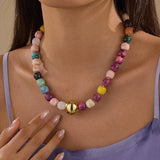 Barrel Beaded & Gold Ball Centerpiece Necklace