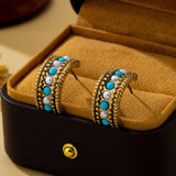 Vintage Western Turquoise & Pearl Hoop Earrings