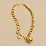 Gold-Tone Mixed Link & Round Bead Pendant Necklace