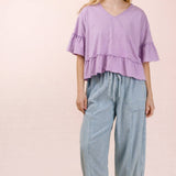 NT12430-Mineral Washed Ruffle Detail Knit Top