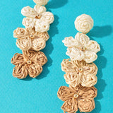RAFFIA TRIPLE FLOWER DANGLE EARRINGS