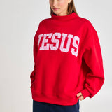 Embroidered "JESUS" Mock Neck Sweatshirt