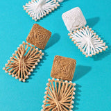 DOUBLE SQUARE RAFFIA DANGLE EARRINGS