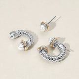 Stone Tip Two Tone Twisted Metal Ear Jacket Earrings