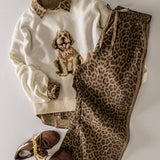 NP70999-1-Leopard Printed Cotton Twill Contrast Tape Detail Pants