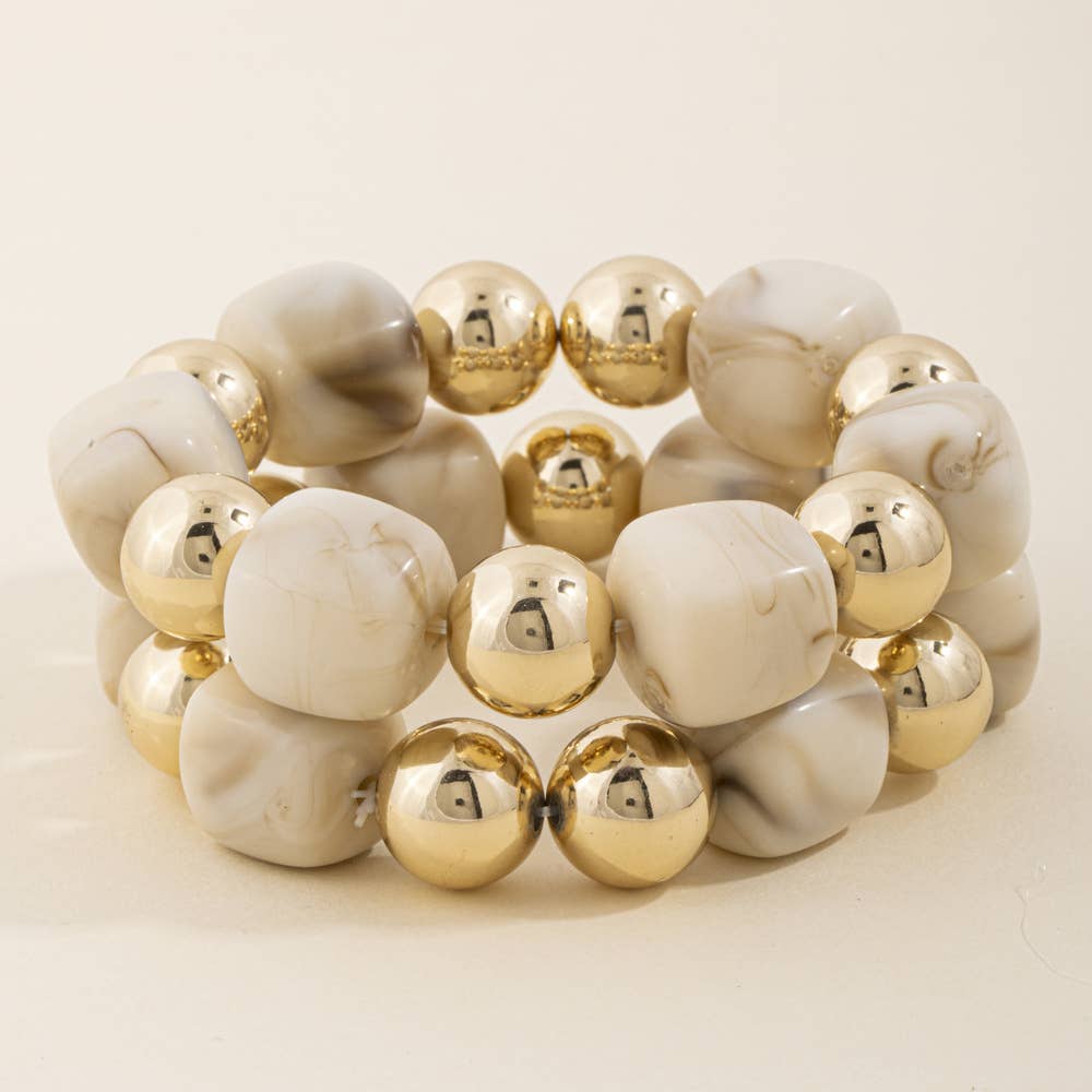Chunky Tortoise Bead Stretch Bracelet Set