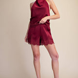 Satin Short With Lace Trim Detail