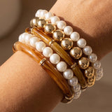 Pearl And Bamboo Bead Stretch Bracelet Set