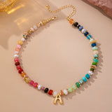 Multi Gemstone Chip Initial Charm Necklace 12Pc Set