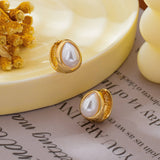 Chunky Gold & Pearl Teardrop Huggie Hoop Earrings