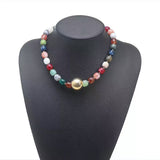 Barrel Beaded & Gold Ball Centerpiece Necklace