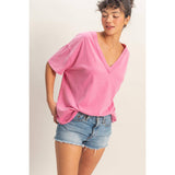 Washed V-Neck Oversized Tee