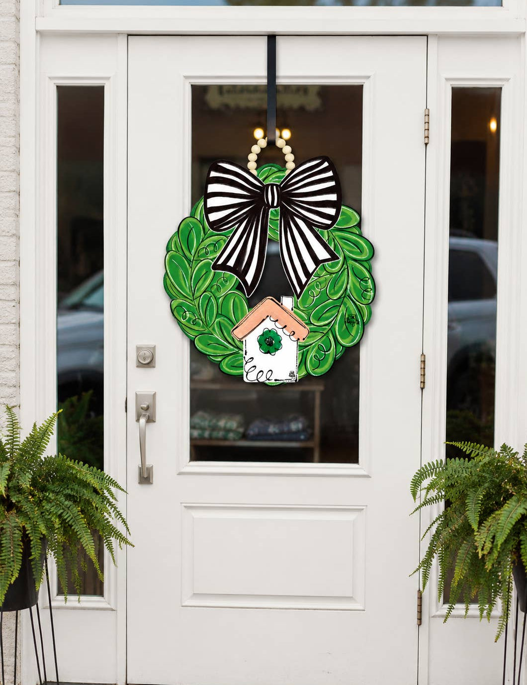 Black and White Bow Wreath Door Hanger + Mini