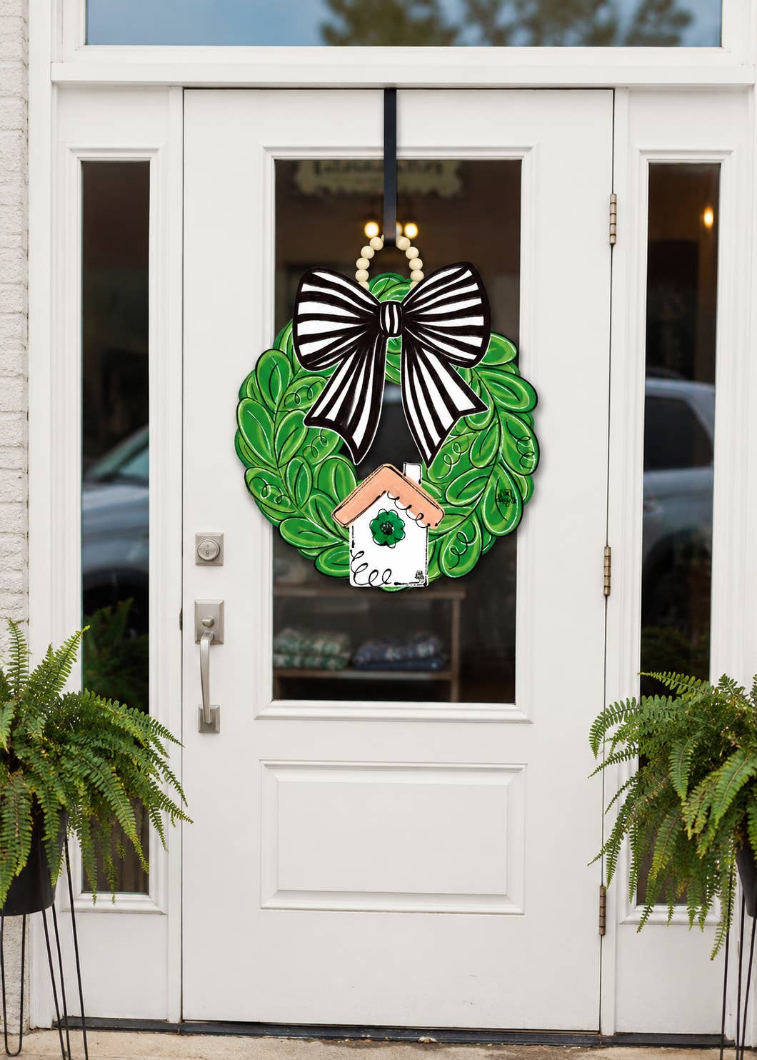 Black and White Bow Wreath Door Hanger + Mini