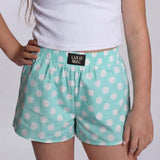 Lulu Mac Boxer Style Shorts Youth Mint Polka Dot