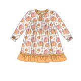Orange Pumpkin Print Ruffle Dress