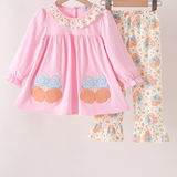 Pink bow pumpkin ruffle pants set
