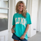 Lulu Mac Stripe Adult Cream Sickle Sky/Island Green Comfort Colors Tshirt